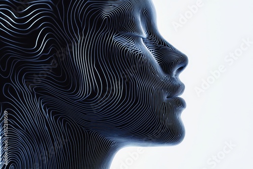 Abstract Line Art Profile of Woman with Flowing Curves and Patterns