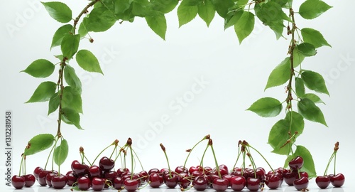 Obraz na płótnie Fresh cherry fruits on light, frame shape. Copy space for text w salonie