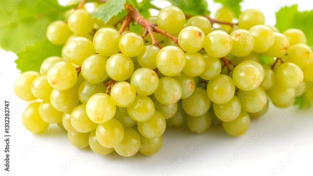 Fresh Green Grapes with Leaves on White Background for Culinary or Decorative Use Fresh Green Grapes with Leaves on White Background for Culinary or Decorative Use