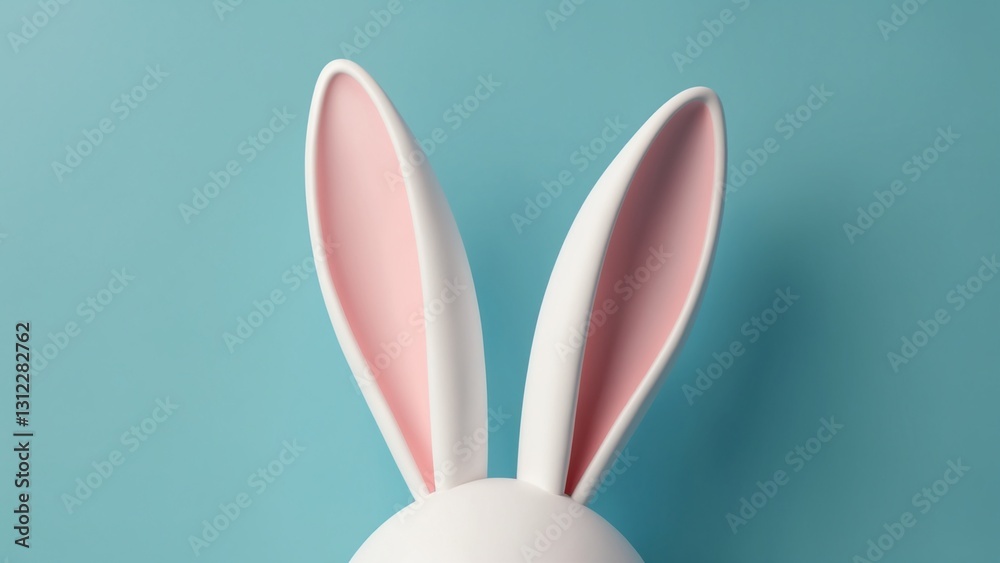 White rabbit ear on pastel blue background. Easter day. 3d rendering White rabbit ear on pastel blue background. Easter day. 3d rendering
