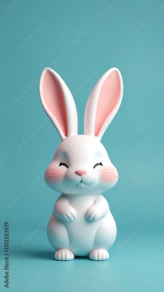 Obraz premium White rabbit ear on pastel blue background. Easter day. 3d rendering
