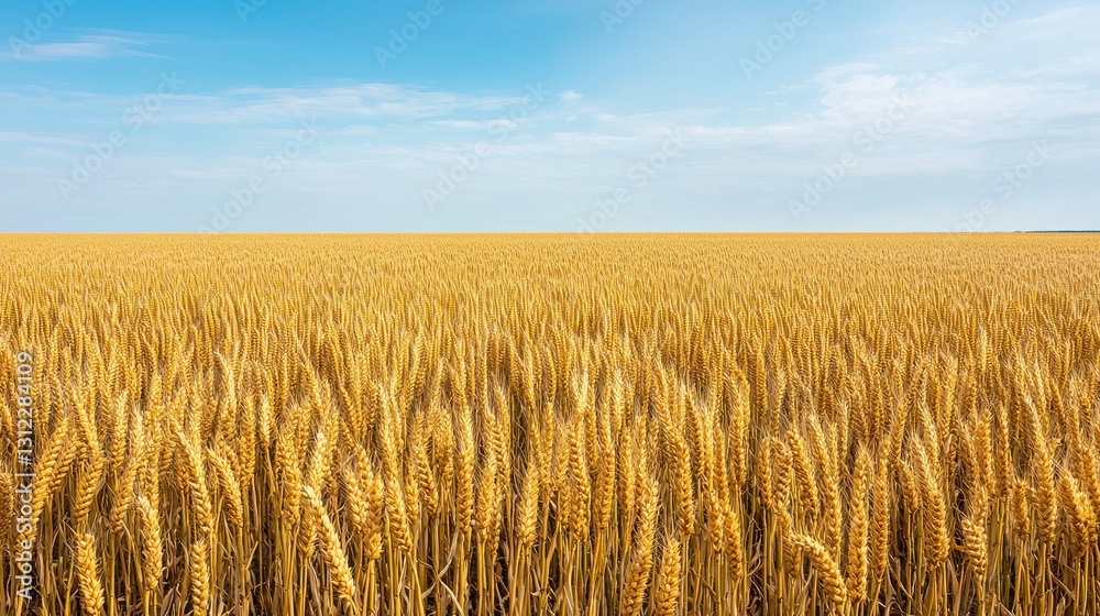 Golden wheat field under a clear blue sky. Golden wheat field under a clear blue sky.