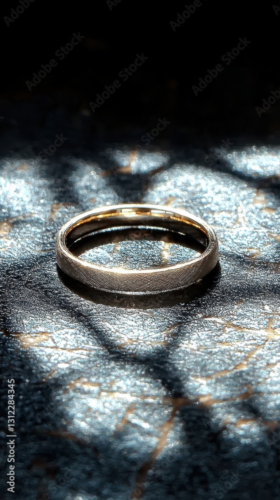 A minimalist depiction of a single golden ring, casting a perfect shadow against a stark black background. A minimalist depiction of a single golden ring, casting a perfect shadow against a stark black background.