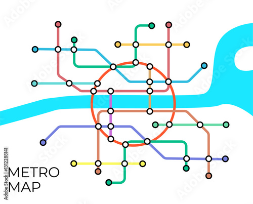 Metro stations and plan of subway with. Fictional metro map of underground. Layout of public passenger transport. Vector