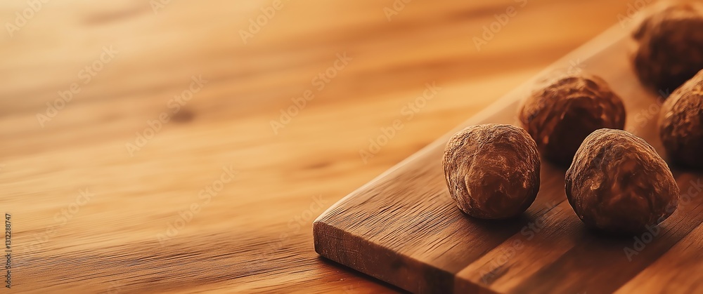 Obraz premium Truffles on a wooden cutting board with wood background