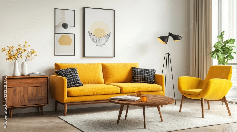 Fototapeta premium Mid-Century Modern Living Room Interior Design