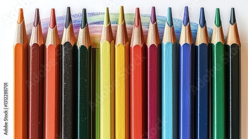 Wallpaper Mural Colorful pencils arranged in a rainbow design on a white surface Torontodigital.ca