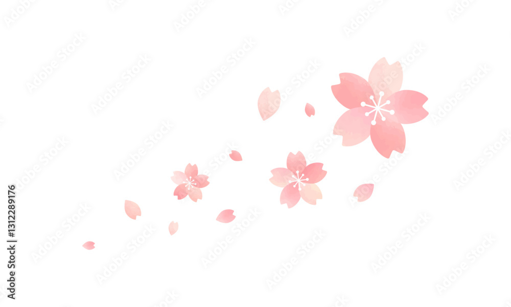 Obraz premium 風で舞う 桜のイラスト・春・水彩・ Cherry blossoms 