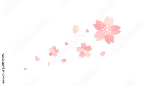 風で舞う 桜のイラスト・春・水彩・ Cherry blossoms	