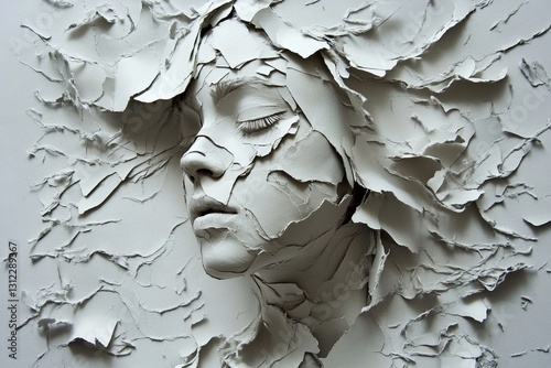 Abstract Portrait with Paper Texture in Monochrome Tones