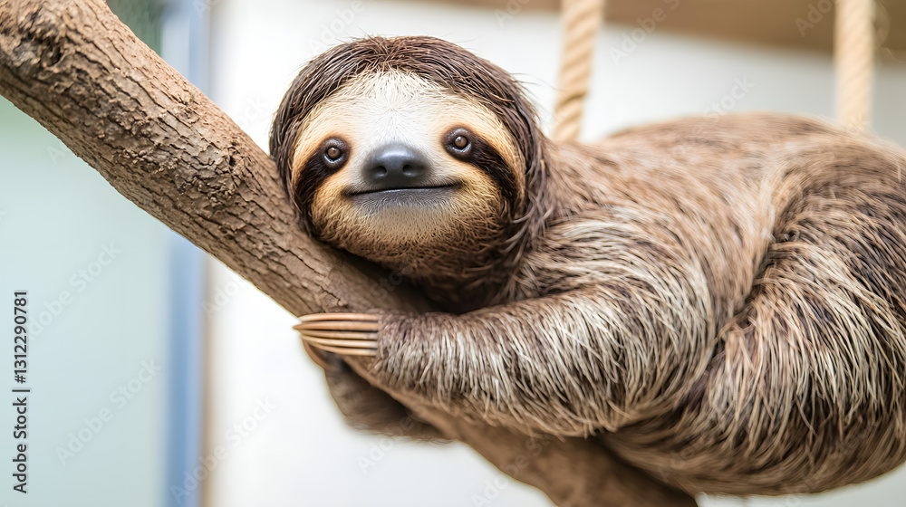 Funny sloth hanging on a tree branch with a cute expression, looking perfectly relaxed in its natural habitat.
Funny sloth hanging on a tree branch with a cute expression, looking perfectly relaxed in its natural habitat.