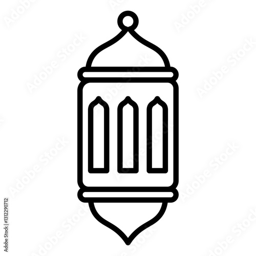 Minimalist outline icon of an Arabian lantern, symbolizing light and guidance in Islamic culture. Commonly used during Ramadan and Eid, it represents spiritual enlightenment and festivity.