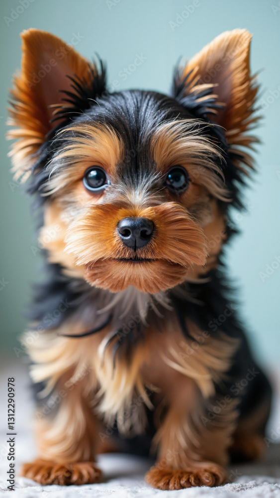 Adorable Yorkshire Terrier Puppy Portrait with Silky Coat and Playful Expression, Perfect for Pet Blogs and Grooming Promotions Adorable Yorkshire Terrier Puppy Portrait with Silky Coat and Playful Expression, Perfect for Pet Blogs and Grooming Promotions