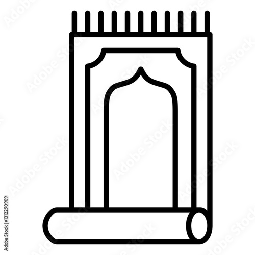 Minimalist outline icon of a prayer mat, symbolizing Salah, one of the Five Pillars of Islam. Used by Muslims for daily prayers, especially important during Ramadan for increased devotion.