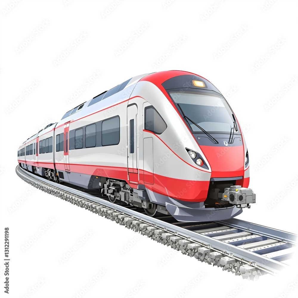 Modern High-Speed Train Illustration: Red & White Passenger Railcar on Tracks, Transportation, Travel Stock Image Modern High-Speed Train Illustration: Red & White Passenger Railcar on Tracks, Transportation, Travel Stock Image