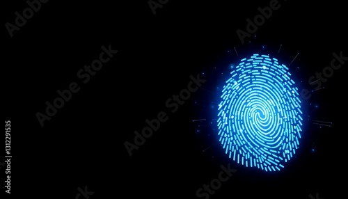 Digital Blue Fingerprint Sparkling Lights Dark Background