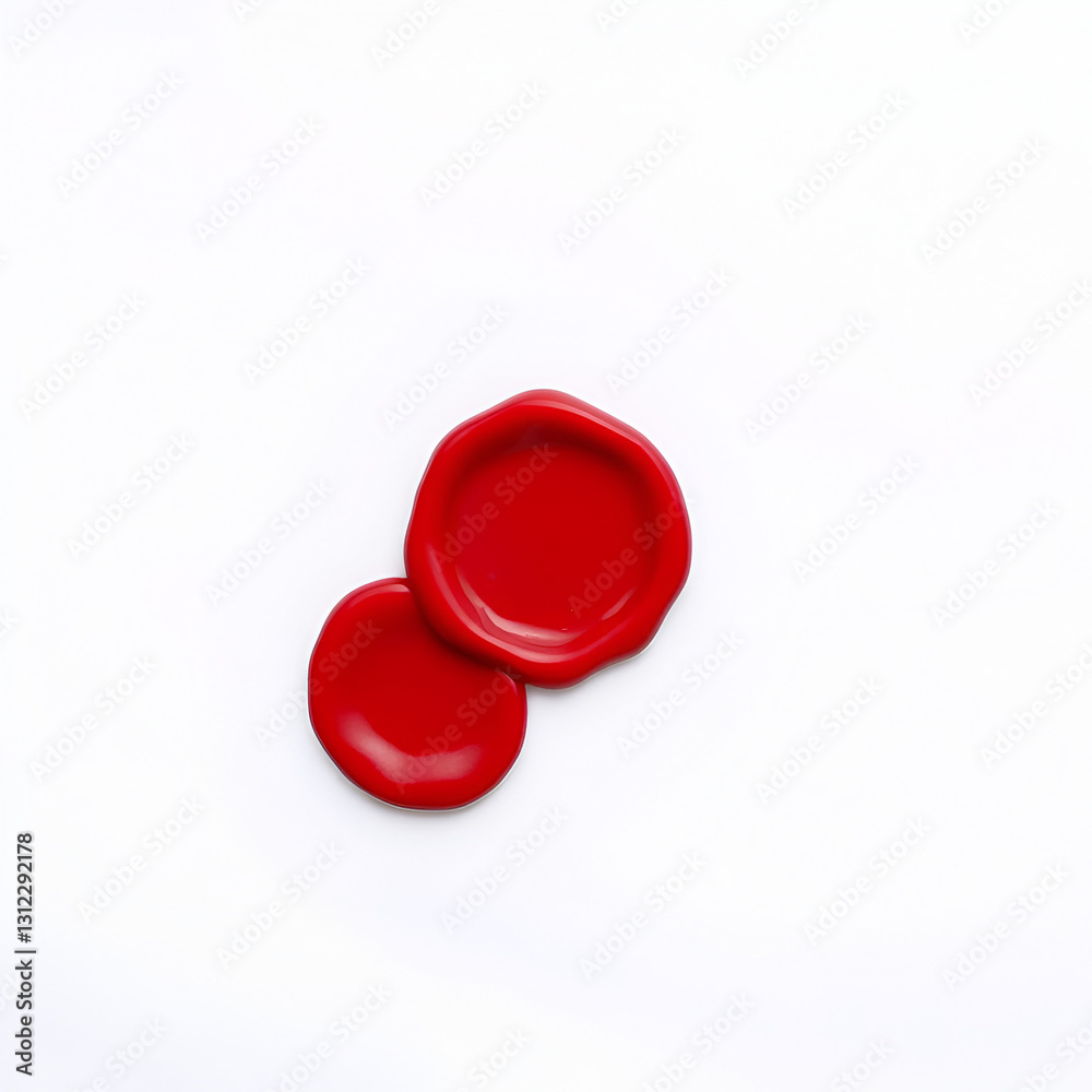 A photostock of a flat red wax seal on a white background, symbolizing authenticity or legal documents.
