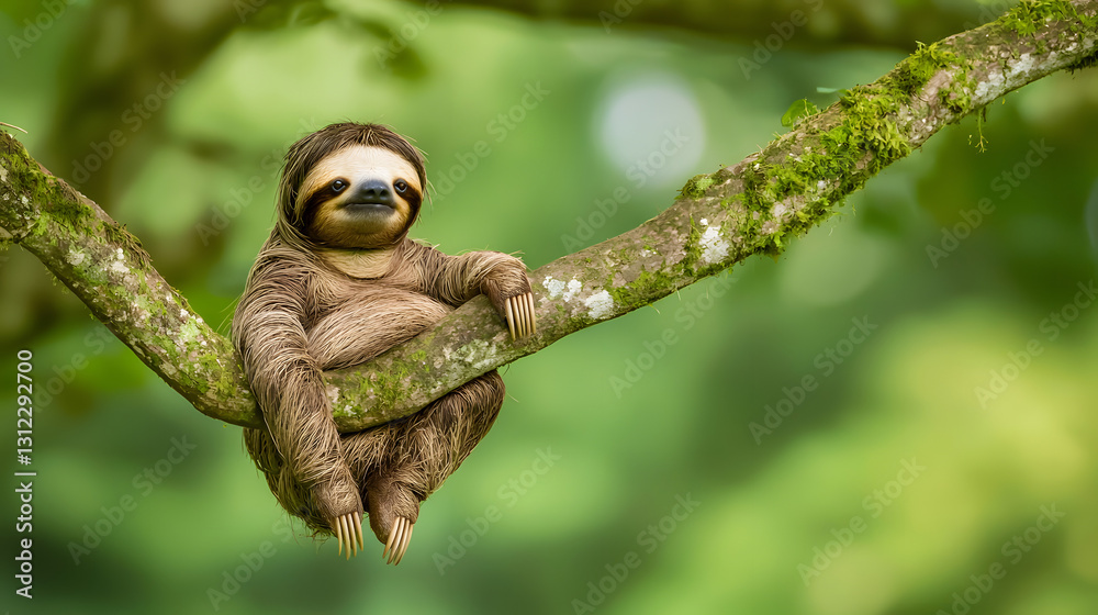 Funny sloth hanging on a tree branch with a cute expression, looking perfectly relaxed in its natural habitat.
Funny sloth hanging on a tree branch with a cute expression, looking perfectly relaxed in its natural habitat.