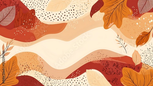 Autumnal leaves and abstract shapes in warm tones create a fall-themed design