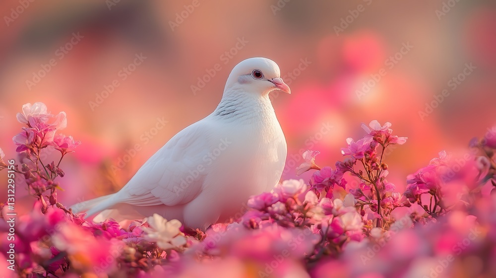 a beautiful white dove nestled among colorful flowers creating a peaceful scene a beautiful white dove nestled among colorful flowers creating a peaceful scene