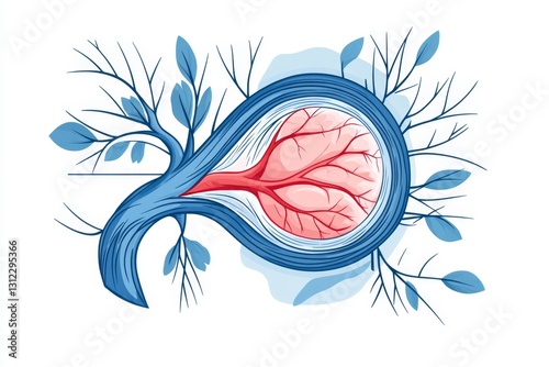 A simple line drawing of a blocked artery with a blood clot highlighted in red, emphasizing clarity and minimalism