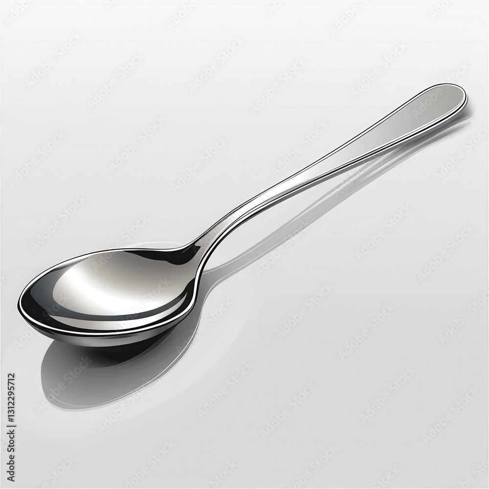 Realistic 3D Icon Cartoon of a Shiny Silver Spoon with a Reflection Realistic 3D Icon Cartoon of a Shiny Silver Spoon with a Reflection