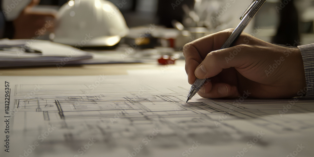 Close-up architect designer working construction blueprints planning building project.detailed drawings planning tools desk modern workspace.professional project design architecture Close-up architect designer working construction blueprints planning building project.detailed drawings planning tools desk modern workspace.professional project design architecture