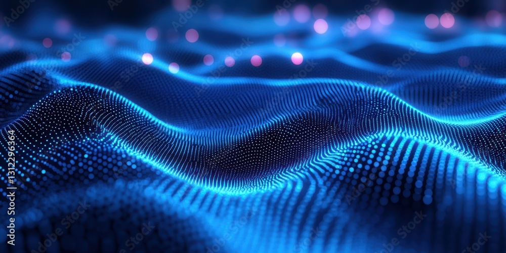 Abstract digital waves illuminated with blue light creating a mesmerizing pattern of dots in a futuristic space Abstract digital waves illuminated with blue light creating a mesmerizing pattern of dots in a futuristic space