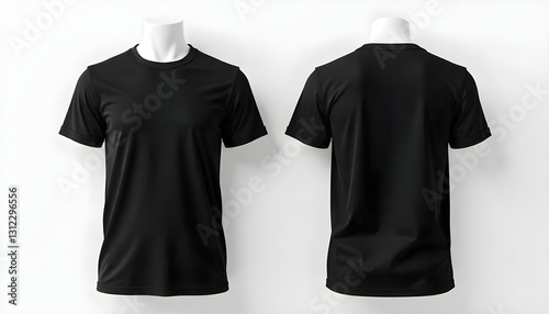 Blank black shirt mock up template, front and back view, isolated on white, plain t-shirt mockup. Tee sweater sweatshirt design presentation for print. without people