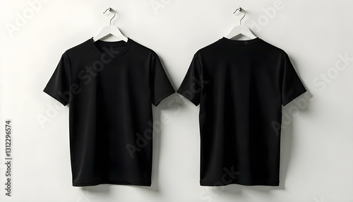 Blank black shirt mock up template, front and back view, isolated on white, plain t-shirt mockup. Tee sweater sweatshirt design presentation for print. without people
