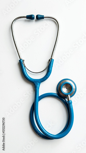 Vintage Blue Stethoscope on White Background - Ideal for Medical Blogs, Health Websites, and Educational Materials