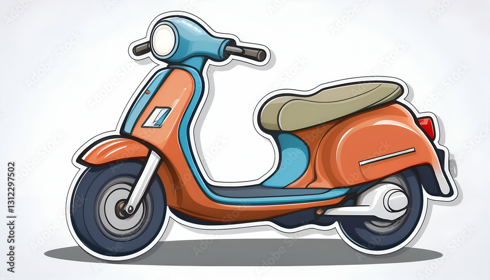 Obraz premium A Vintage Scooter, A Symbol Of Carefree Journeys And Summer Adventures, Depicted In A Vibrant Two-tone Orange And Blue With A Playful Sticker-like Design