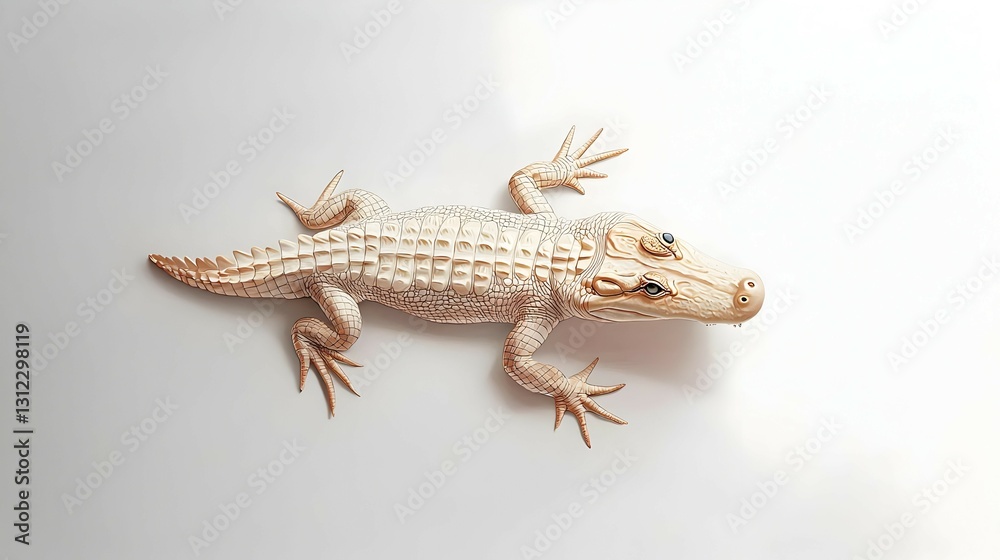 Naklejka premium Pale Young Crocodile on White Background