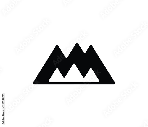 Simple black and white mountain and forest silhouette graphic.