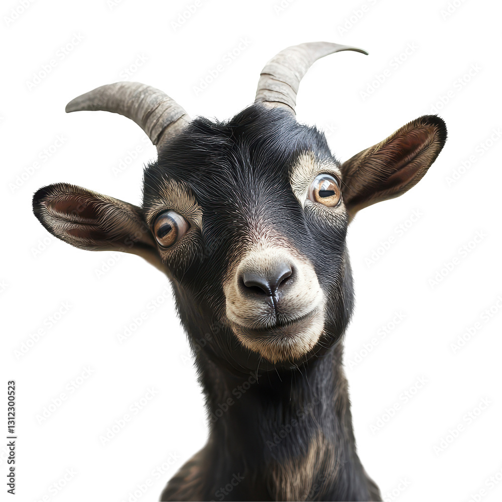 A playful black goat with curious eyes and a charming smile. transparent background A playful black goat with curious eyes and a charming smile. transparent background