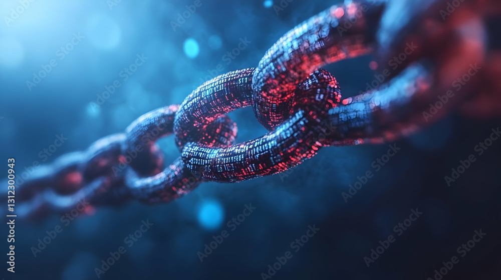 Glowing Red And Blue Metallic Chain Link Abstract Digital Technology Background Glowing Red And Blue Metallic Chain Link Abstract Digital Technology Background