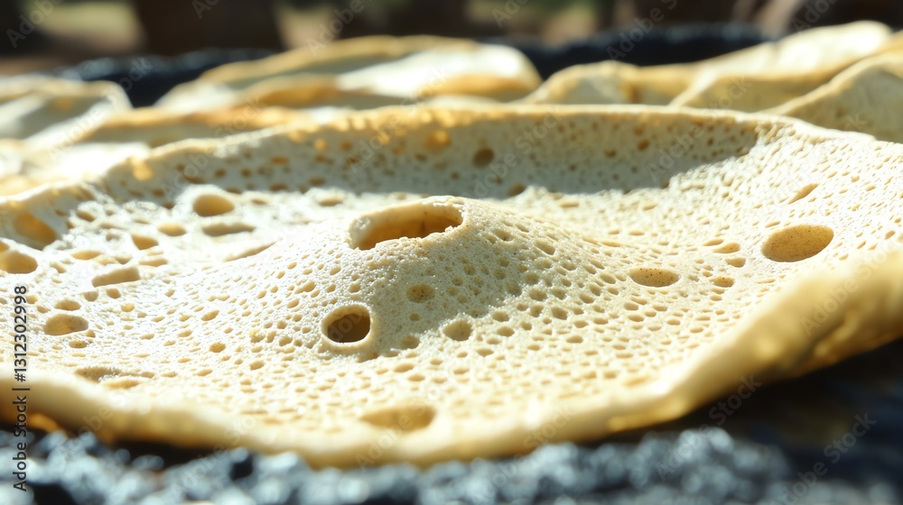 Making Injera Flatbread Traditional Ethiopian Cuisine Food Preparation Close-up Making Injera Flatbread Traditional Ethiopian Cuisine Food Preparation Close-up