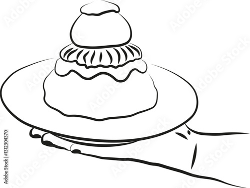 Une illustration d'une main tenant une assiette avec une religieuse pâtisserie française