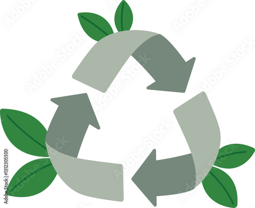 Recycling sign with green leaves isolated on white background. Recycle symbol ecology, eco friendly concept