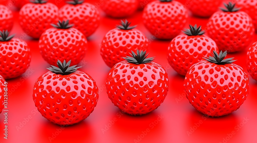 Multiple strawberries on a surface, forming a pattern for use as a food blog background