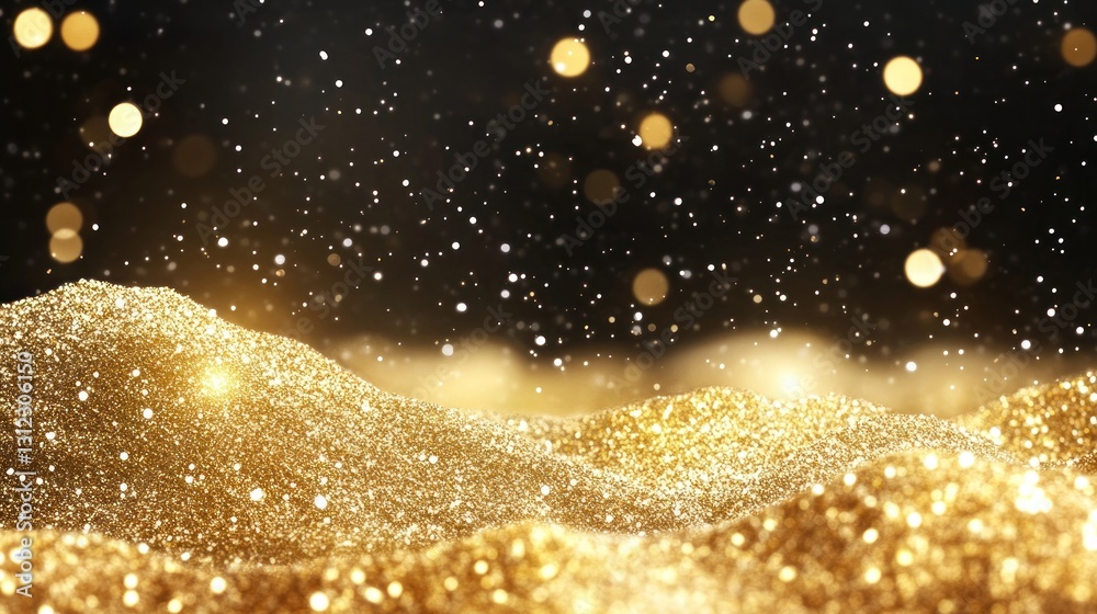 Obraz premium Golden Glitter Landscape: A Sparkling Night Scene