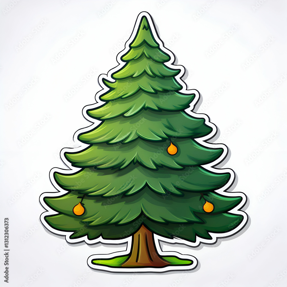 A Cheerful Cartoon Christmas Tree Playfully Adorned With A Few Ornaments, Standing Proudly Against A Simple White Background In A Vibrant, Hand-drawn Style A Cheerful Cartoon Christmas Tree Playfully Adorned With A Few Ornaments, Standing Proudly Against A Simple White Background In A Vibrant, Hand-drawn Style