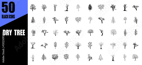 Black dry tree silhouette. Naked trees silhouettes.