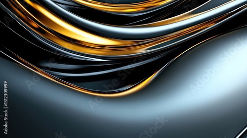 Abstract Gold and Black Metal Waves: A Digital Art Piece