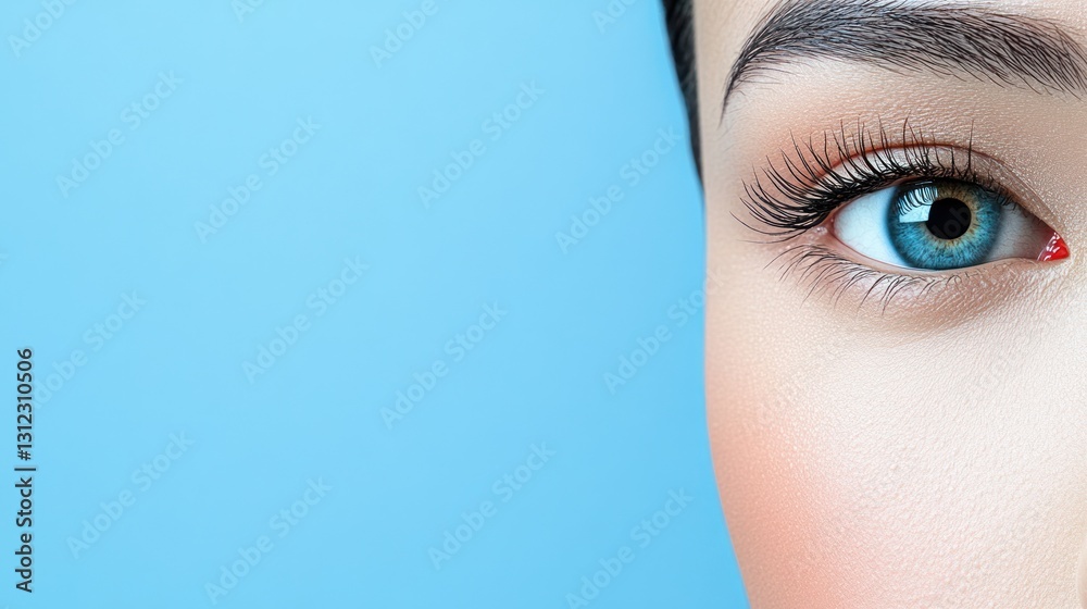 Fototapeta premium Stunning Blue Eye Close-up: Beauty, Cosmetics, and Skincare