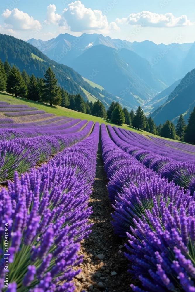 Rows of vibrant purple lavender blooming in Austrian hills , violet, bloom, flowering Rows of vibrant purple lavender blooming in Austrian hills , violet, bloom, flowering