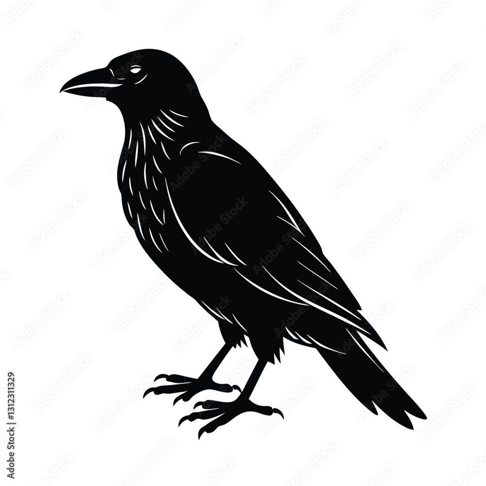 Fototapeta premium Stunning Crow Silhouette Vector Art, Black and White Crow Bird Illustration