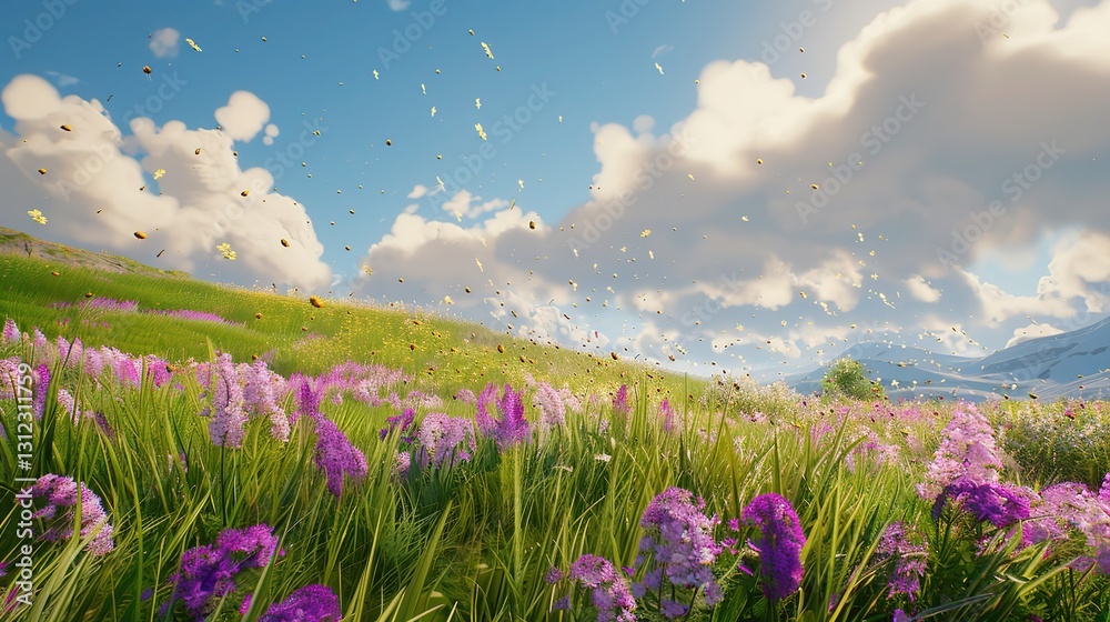 Obraz premium Blooming Fields: A Sea of Flowers in the Breeze