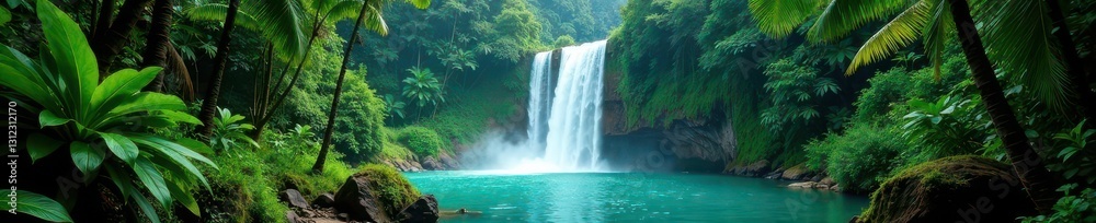 Tenorio's turquoise waterfall cascading through lush rainforest , energy, photography Tenorio's turquoise waterfall cascading through lush rainforest , energy, photography