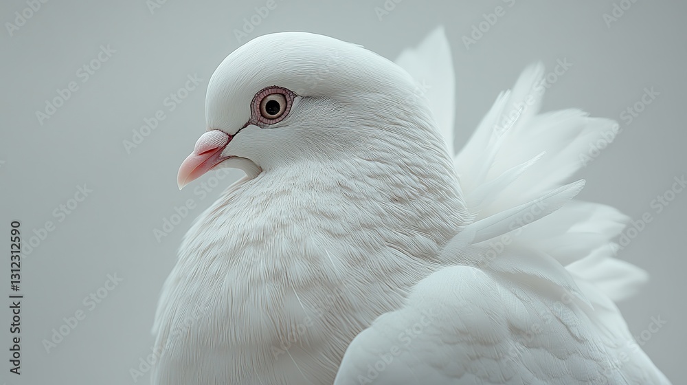 a photorealistic depiction of a white dove highlighting the intricate details of its feathers and eyes a photorealistic depiction of a white dove highlighting the intricate details of its feathers and eyes